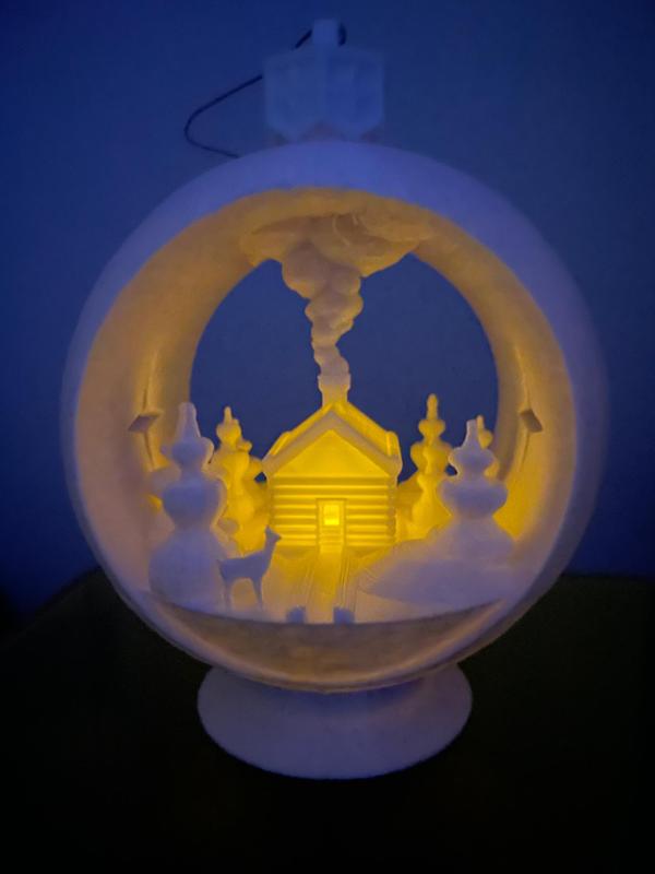 Snow Globe Votive Ornament - Winter Cabin