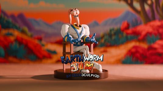 Earthworm Jim Figurine – Retro Game Art