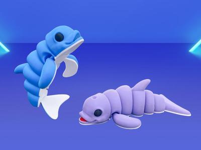 Articulated Dolphin, Cute Flexi Fish Toy Multicolor 3MF, Singlecolor STL