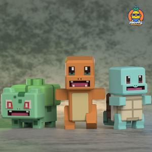 charmander bulbasaur and squirtle cube style