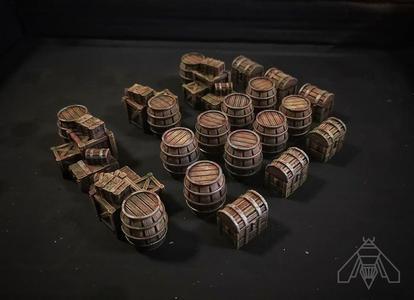 Wooden Crate And Barrel Scatter Set