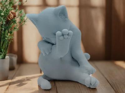Playful Cat Figurine – Cute and Relaxed Pose