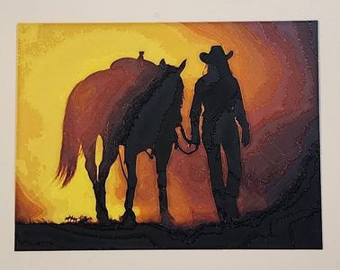 Western Scene - Cowgirl with Horse (hueforge)