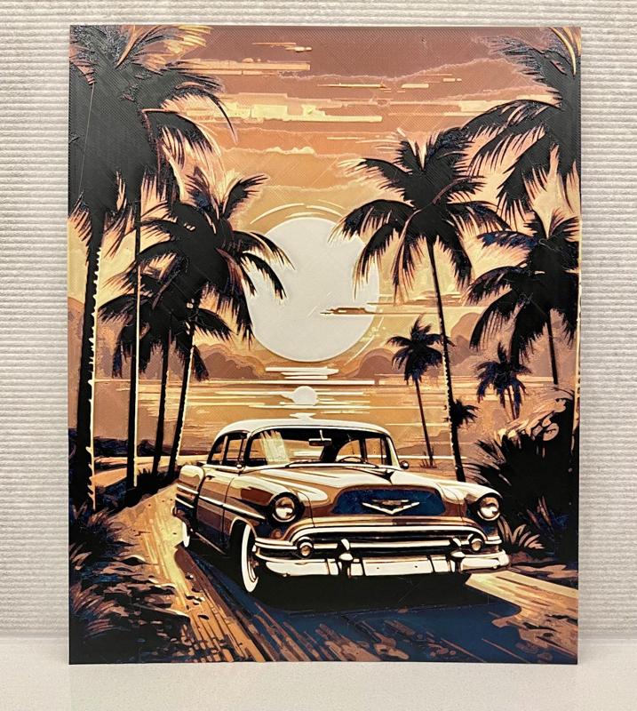 Retro Car at Sunset - Hueforge Filament Painting