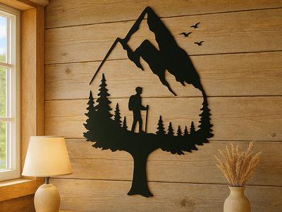 Hiker in the Woods – Mountain Tree Wall Art