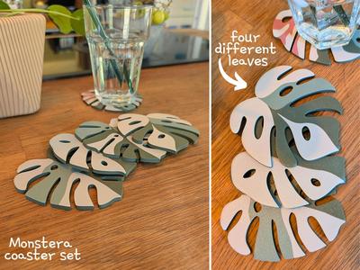 Monstera Coaster Set of four different leaves