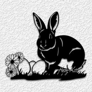 Easter Bunny with Flowers and Eggs wall art home decor