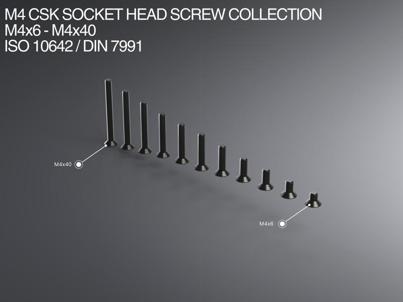 M4 CSK Socket Head Screw Collection M4x6-M4x40 ISO 10642 / DIN 7991