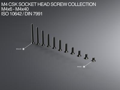 M4 CSK Socket Head Screw Collection M4x6-M4x40 ISO 10642 / DIN 7991
