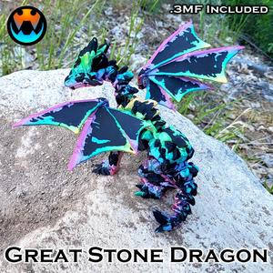 Great Stone Dragon, Standing Dragon, Flexi Print in Place, Articulated Cinderwing Dragon