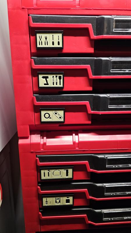Interchangeable labels for toolboxes. Labels for drawers.
