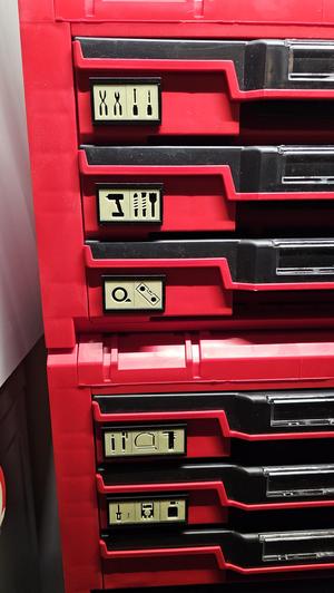 Interchangeable labels for toolboxes. Labels for drawers.