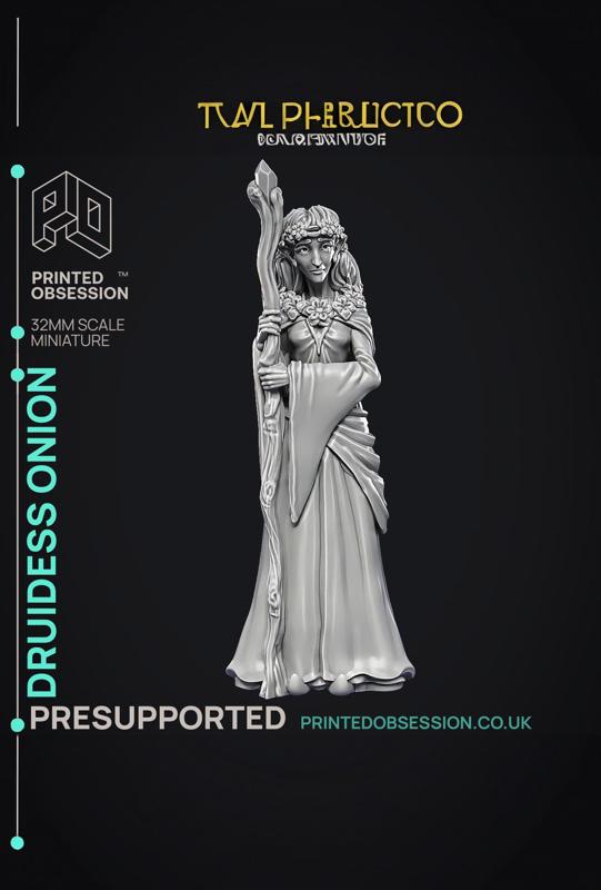Druidess Onion - Fey Druid - PRESUPPORTED - Illustrated and Stats - 32mm scale 