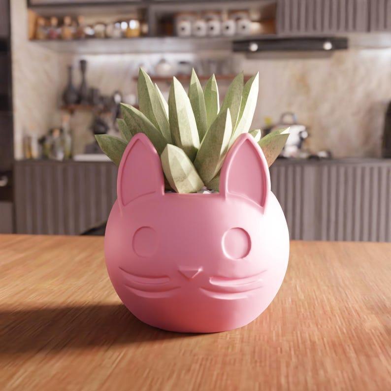 3D Cat Planter STL File - Small Cute Planter, Digital Download, Modern Decor, Gifts for Her, 3D Printable Planter, Office and Home Decor