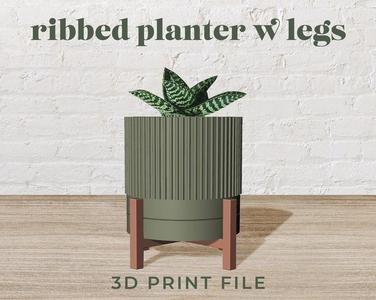 6" Ribbed Planter with Legs 3D Print File
