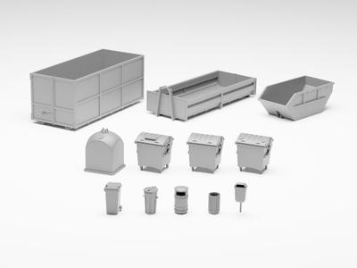 Garbage pack - Set of 13 containers and bins in H0 scale