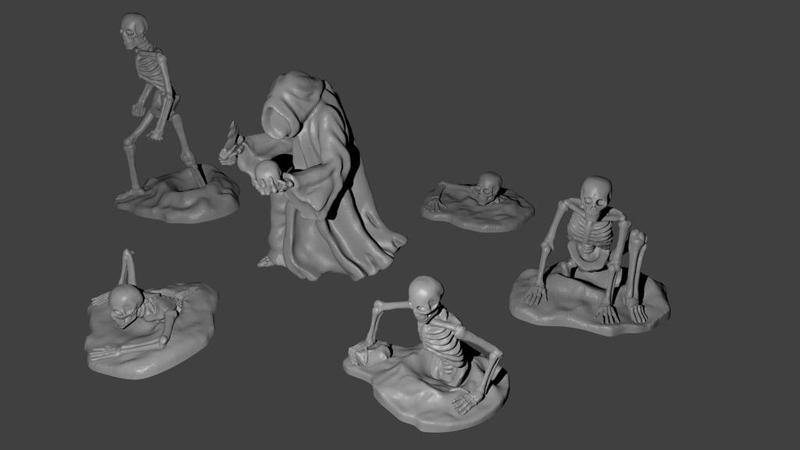 Necromancer and skeleton miniatures