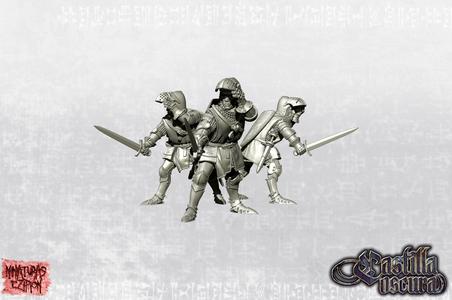  Knight on foot on the defensive and raising his visor - 14th century 