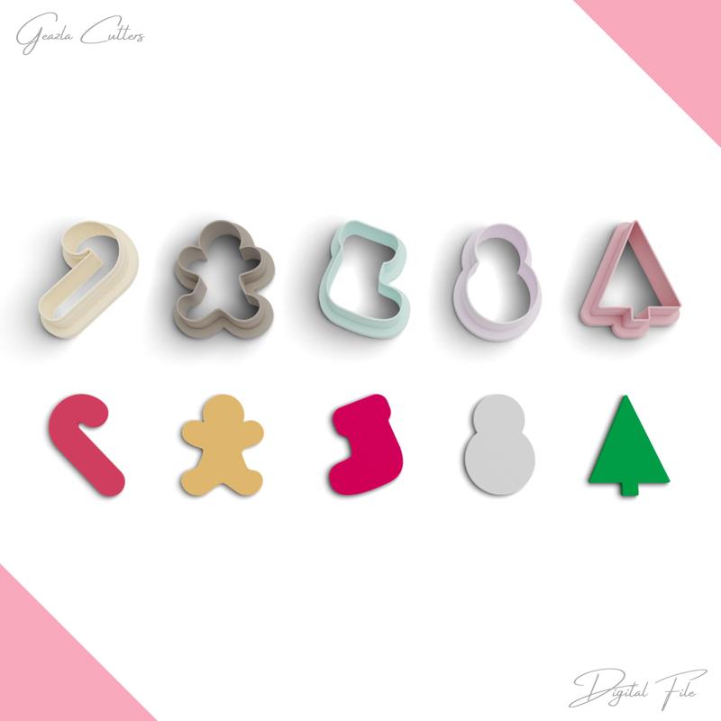 Christmas Outline Polymer Clay Cutter Package, 5 Models, 2 Cutter Version, 5 Sizes Included, No: 965