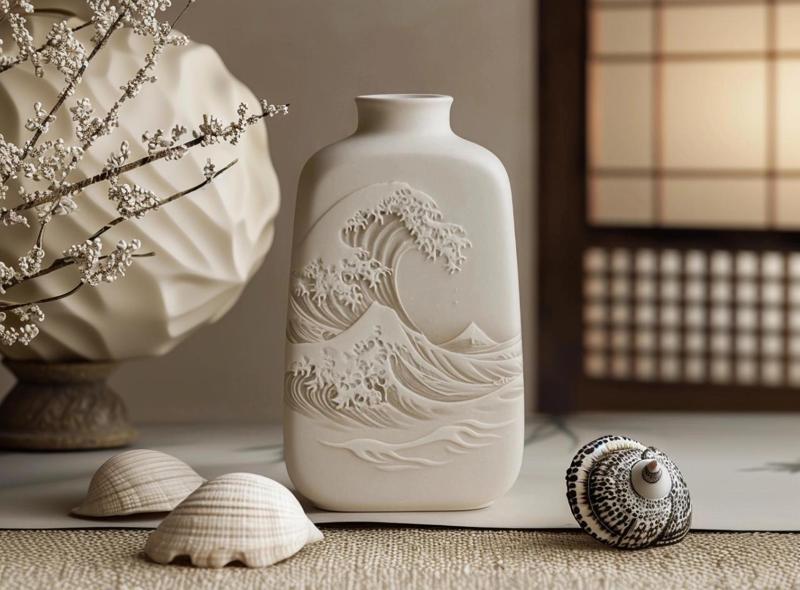 Wave Relief Vase – Elegant Coastal Decor with a Wave Pattern