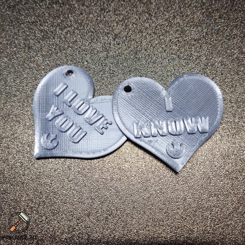 Hearts Necklace Set "I Love You" and "I Know" Star Wars reference