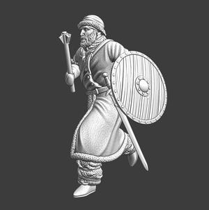 Medieval Baltic warrior running - winterdress