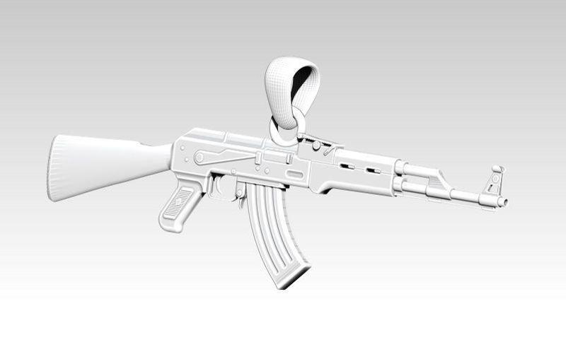 AK 47 gun handgun pendant necklace 3d