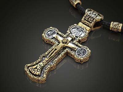 Cross Orthodox christian silver gold Saints prayer cyrillic