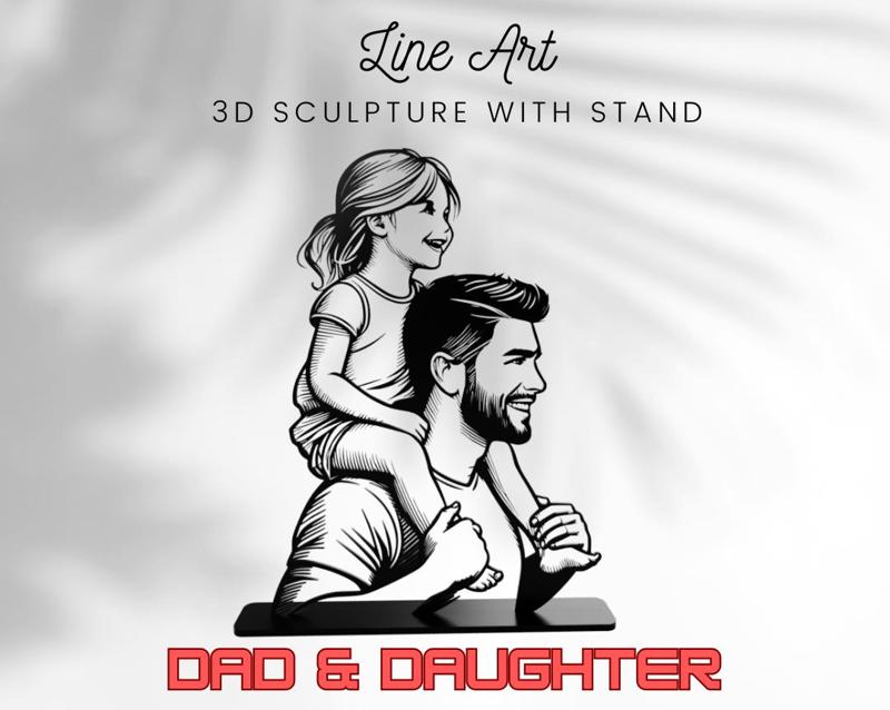 Line Art Dad & Daughter with stand
