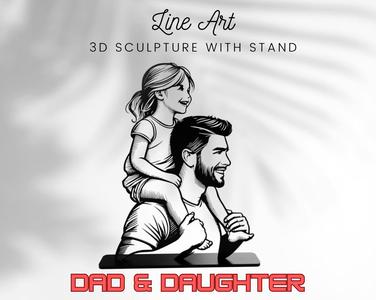 Line Art Dad & Daughter with stand