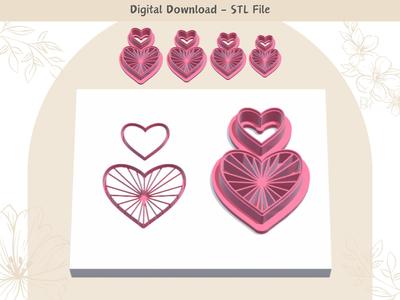 Heart with Lines Clay Cutter for Polymer Clay | Digital STL File | Clay Tools | 4 Sizes Summer Clay 