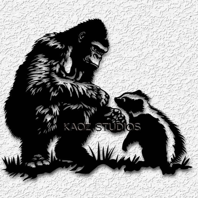 bigfoot and his pet wall art sasquatch skunk wall decor nature decoration