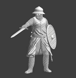 Medieval Soldier with sword and round shield