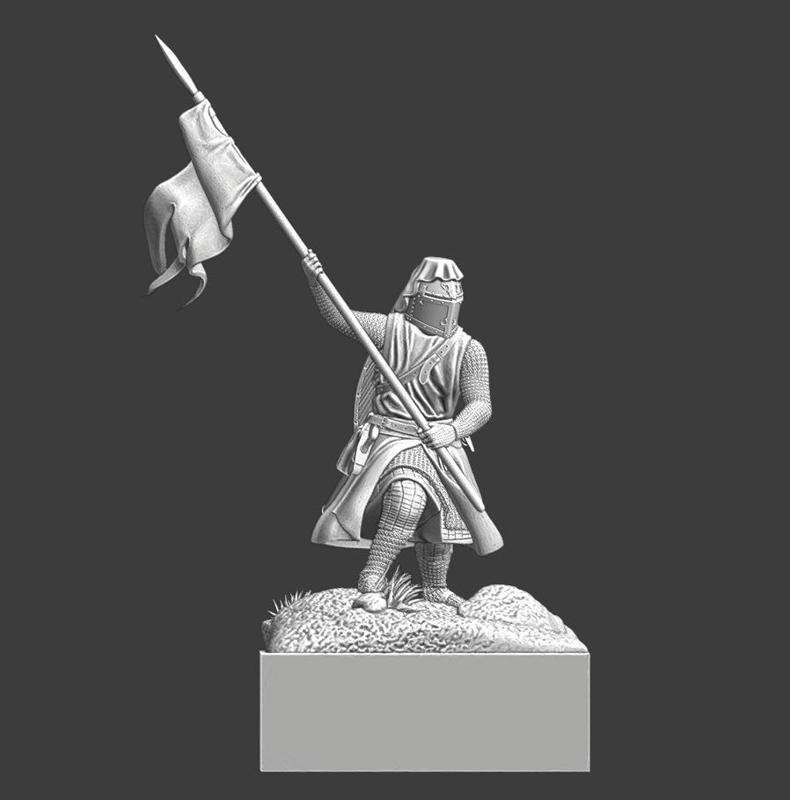 Medieval Crusader Knight - Hospitaller with banner