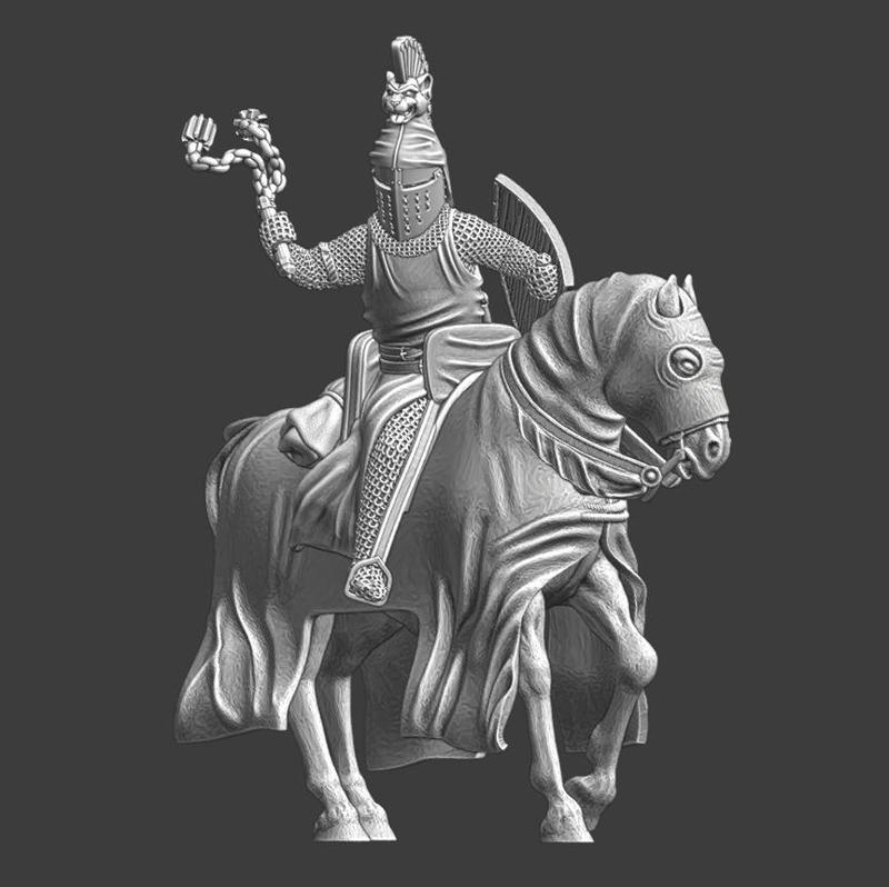 Medieval Knight crested helmet and flail