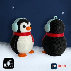KNITTED PENGUIN FIGURINE AND ORNAMENT - NO SUPPORTS - COLOR PRINT