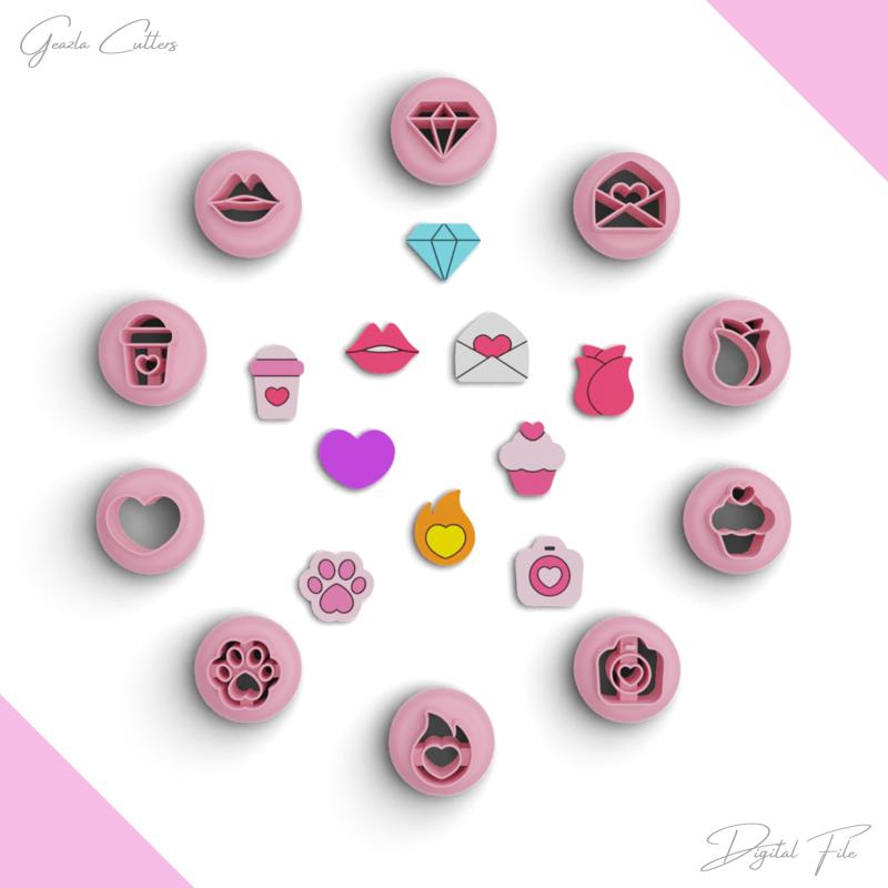 Valentine's Day Studs Polymer Clay Cutter Pack, Mini Valentine Set, 10 Models, 2 Size, No: 1331