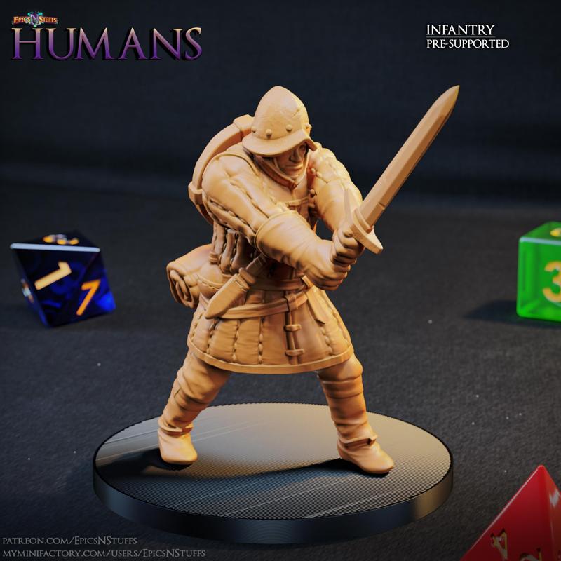 Human Infantry 1D Miniature - Pre-Supported