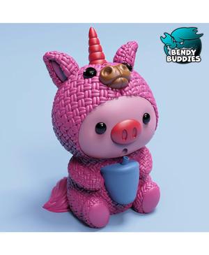 Piggy Unicorn Costume / Cute Knitted Beast / Collectible Pigface Creature Figure / Print-in-Place