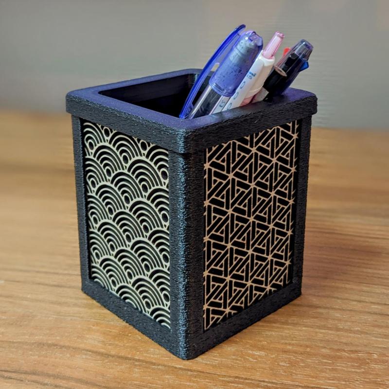 PEN HOLDER WITH JAPANESE STYLE PANEL INLAYS
