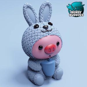 Piggy Rabbit Costume / Cute Knitted Beast Model / Collectible Pigface Creature Figure / Print-in-Place Statue / Fantasy World Animal / Decoration Monster Encounter
