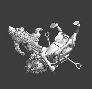Medieval English knight falling from horse