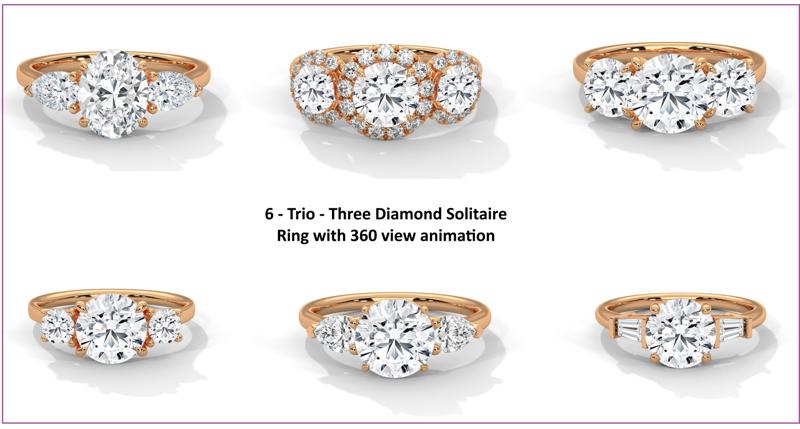 6 - Trio - Three Diamond Solitaire ring with 360 view animation 3D Model Collection
