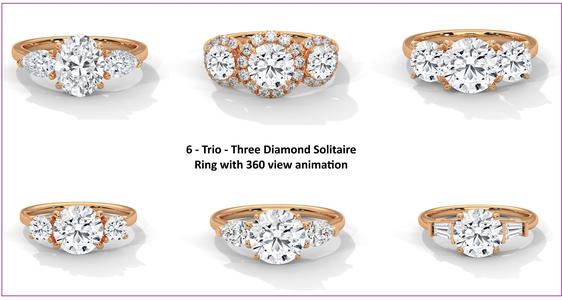 6 - Trio - Three Diamond Solitaire ring with 360 view animation 3D Model Collection