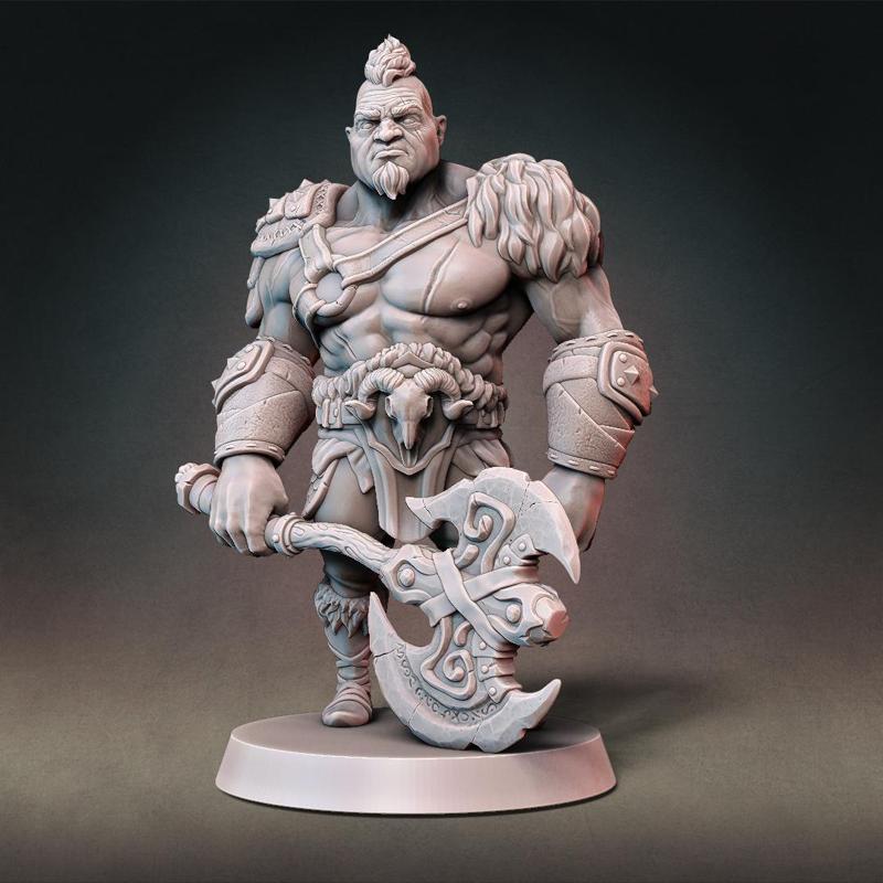 Goliath Barbarian Type A (With Hair) w/ Modular Hands + 4 Weapons (Presupported)