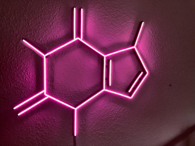 Structural formula caffeine as LED neon light