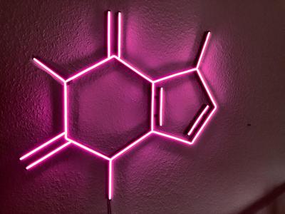 Structural formula caffeine as LED neon light