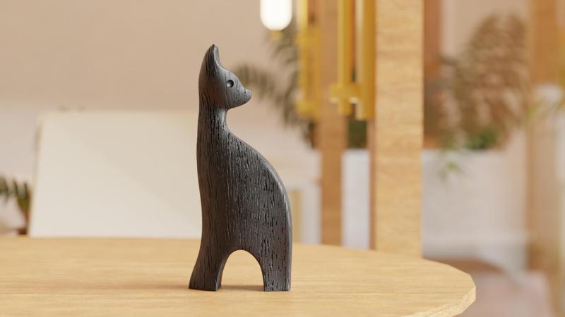 Minimalist Cat Statue with Wood-Like Texture