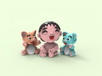 baby girl and cats