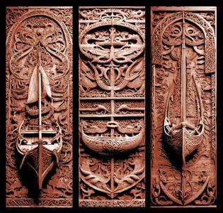 Set of 3 Bookmarks - Viking Nordic Knotwork Carving in wood of Longboats - Viking Ships